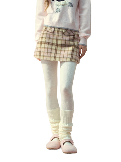 Pink &amp; Brown Plaid A-line Wool Skirt