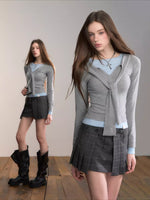Gray Plaid Double Waist Pleated Skirt
