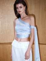 Lace-Paneled Off-Shoulder Spaghetti Strap Crop Top
