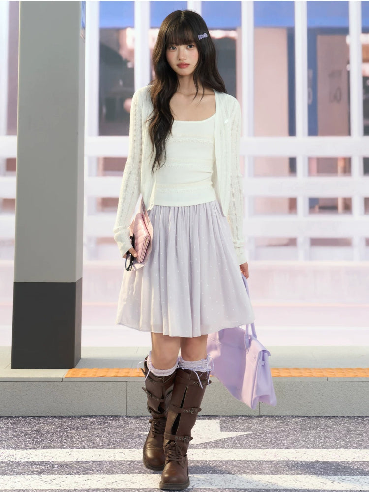 Purple Polka Dot Midi Skirt