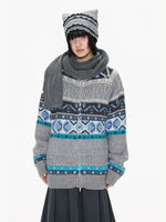 Contrast Stand Collar Knit Cardigan