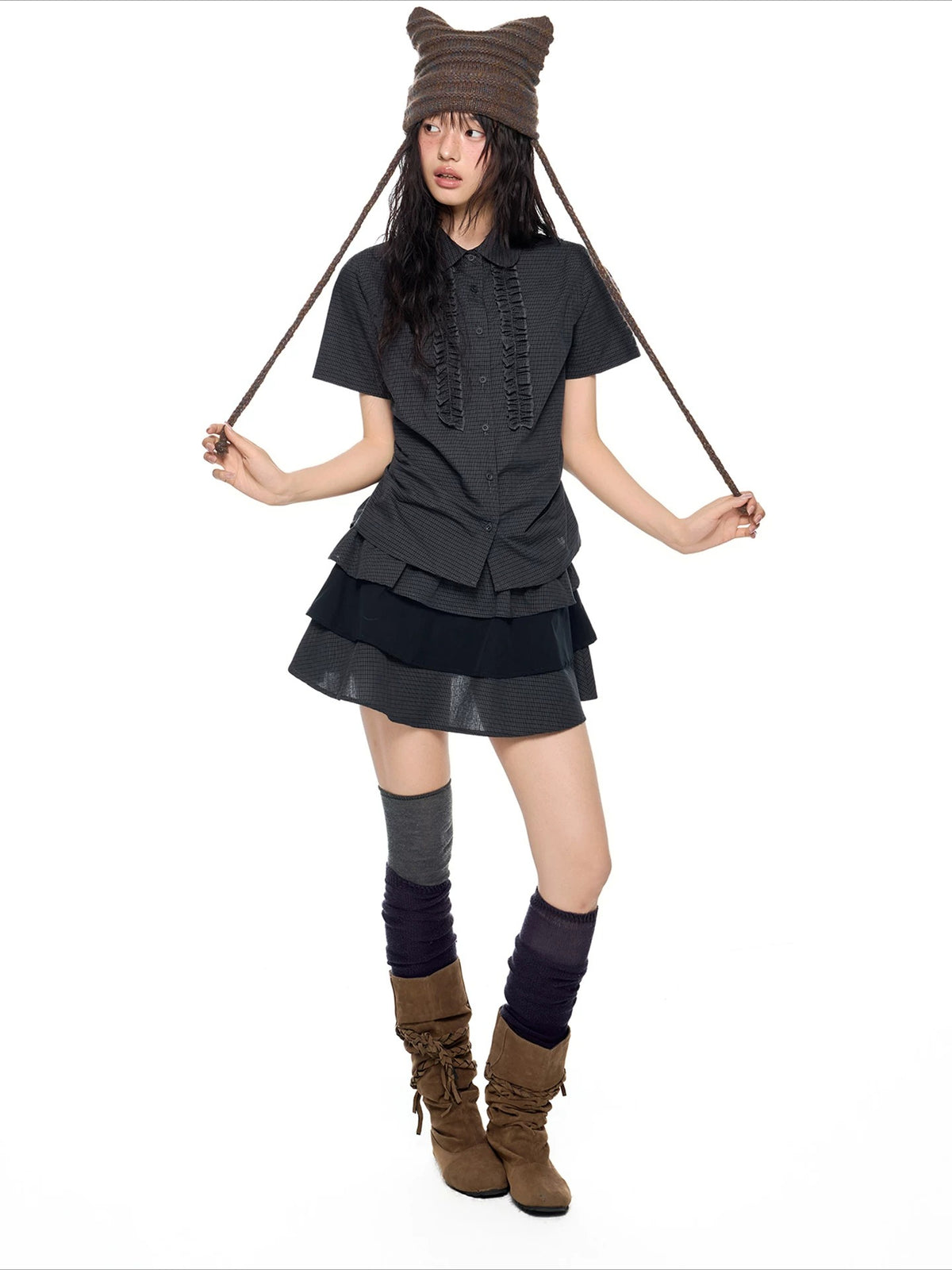 Plaid Ruffle Shirt Set