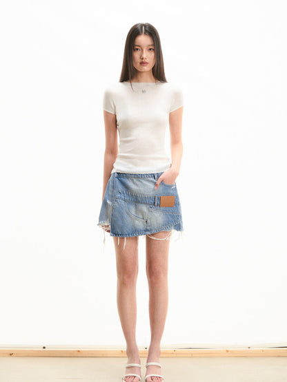 Washed Twill Misaligned Lazy Shorts