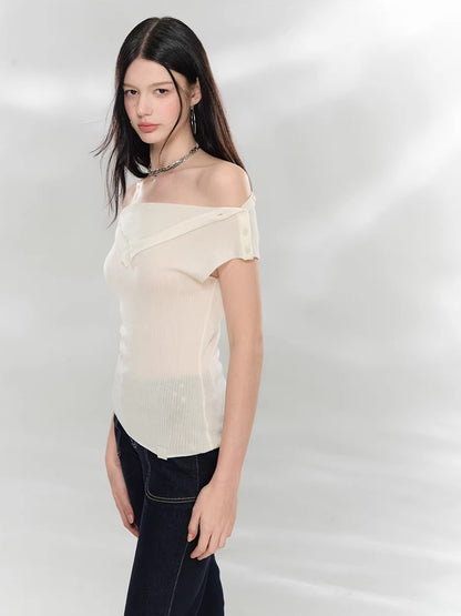 Layered Collar Off-Shoulder Knit Top