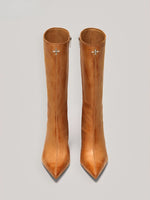 Compass Badge Sword Leather High Heel Boots Patina Wild Horse Brown Patina