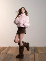 Colorblock Detachable Fur Down Jacket