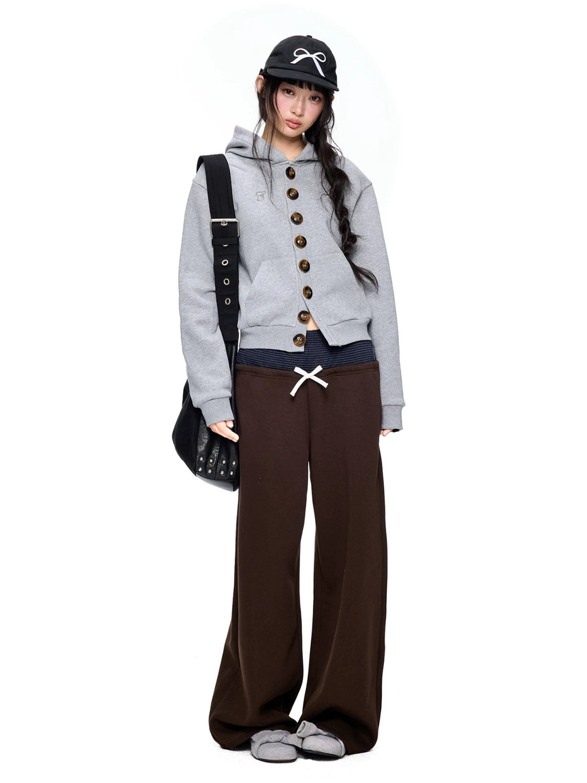 Button Embroidered Cropped Hoodie