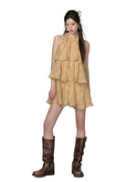 Mustard Yellow Halter Floral Dress