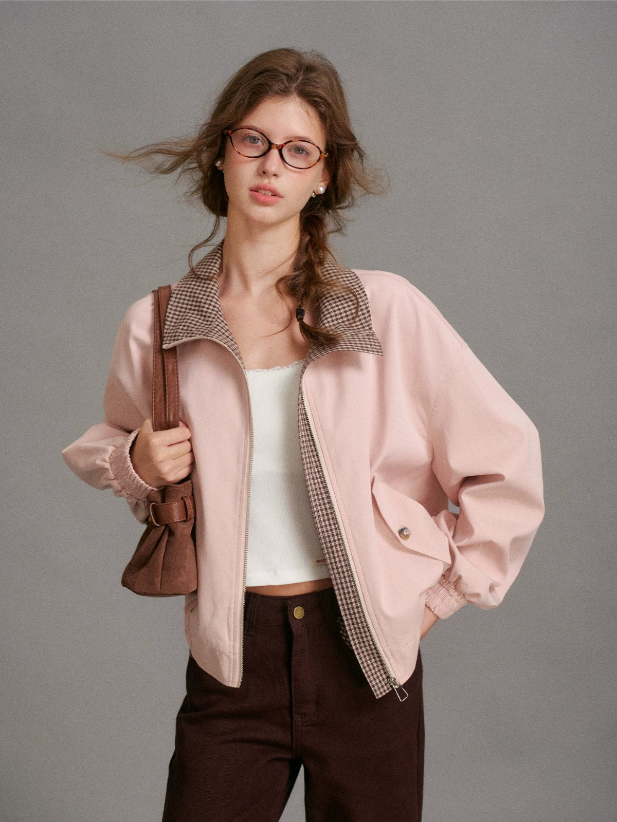 Plaid Collar Cropped Jacket
