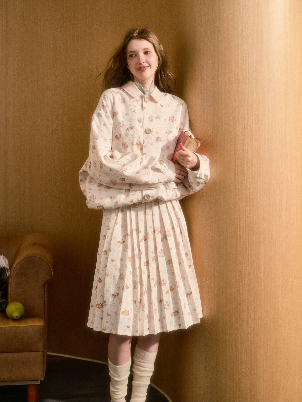 Pleated Floral Skirt