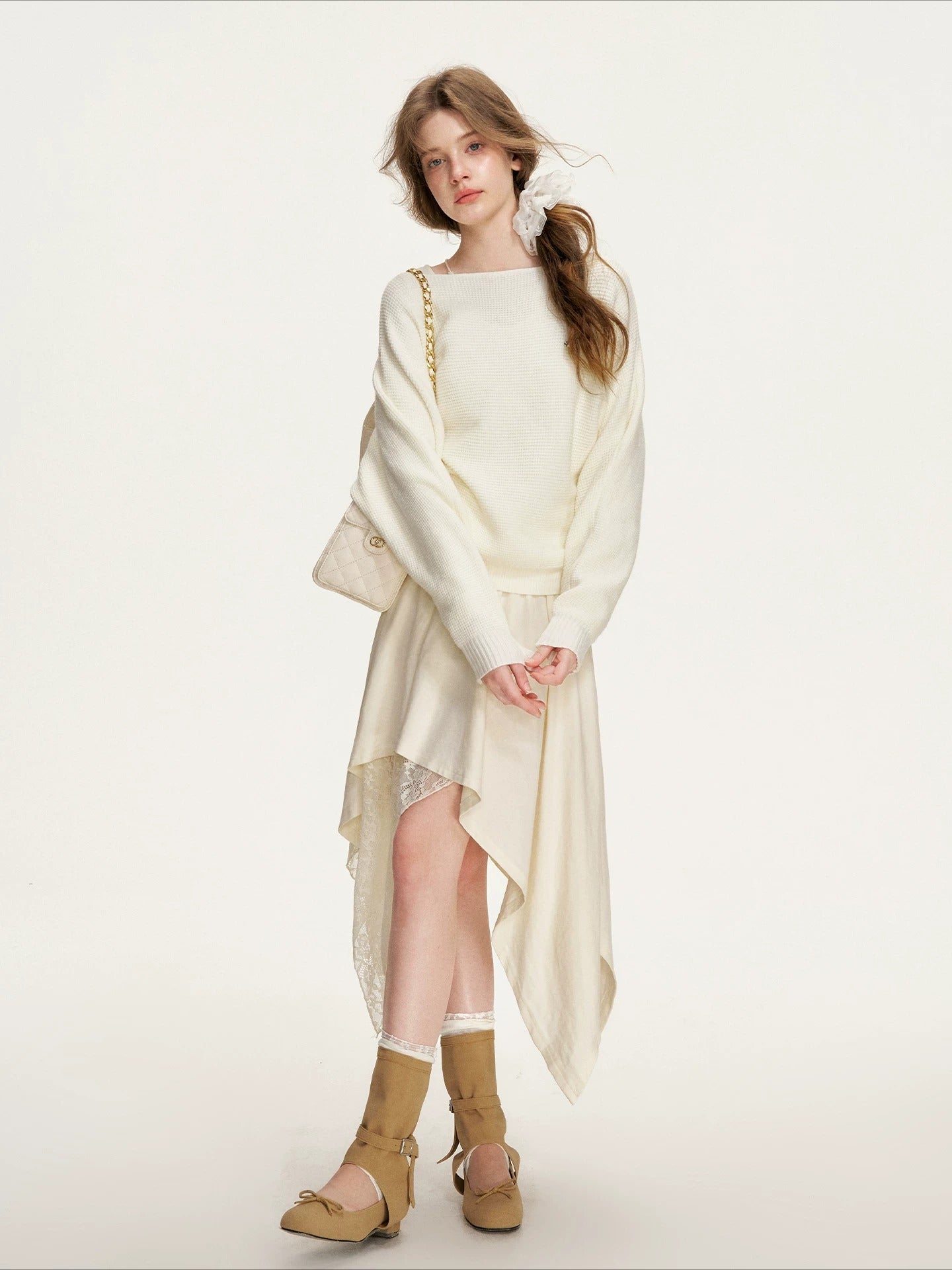 Apricot Lace Ruched Dress