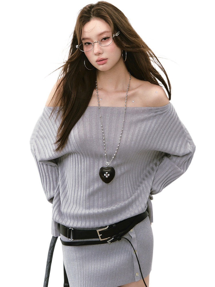 Off-Shoulder Slant Shoulder Button Dress