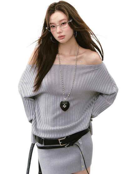 Off-Shoulder Slant Shoulder Button Dress