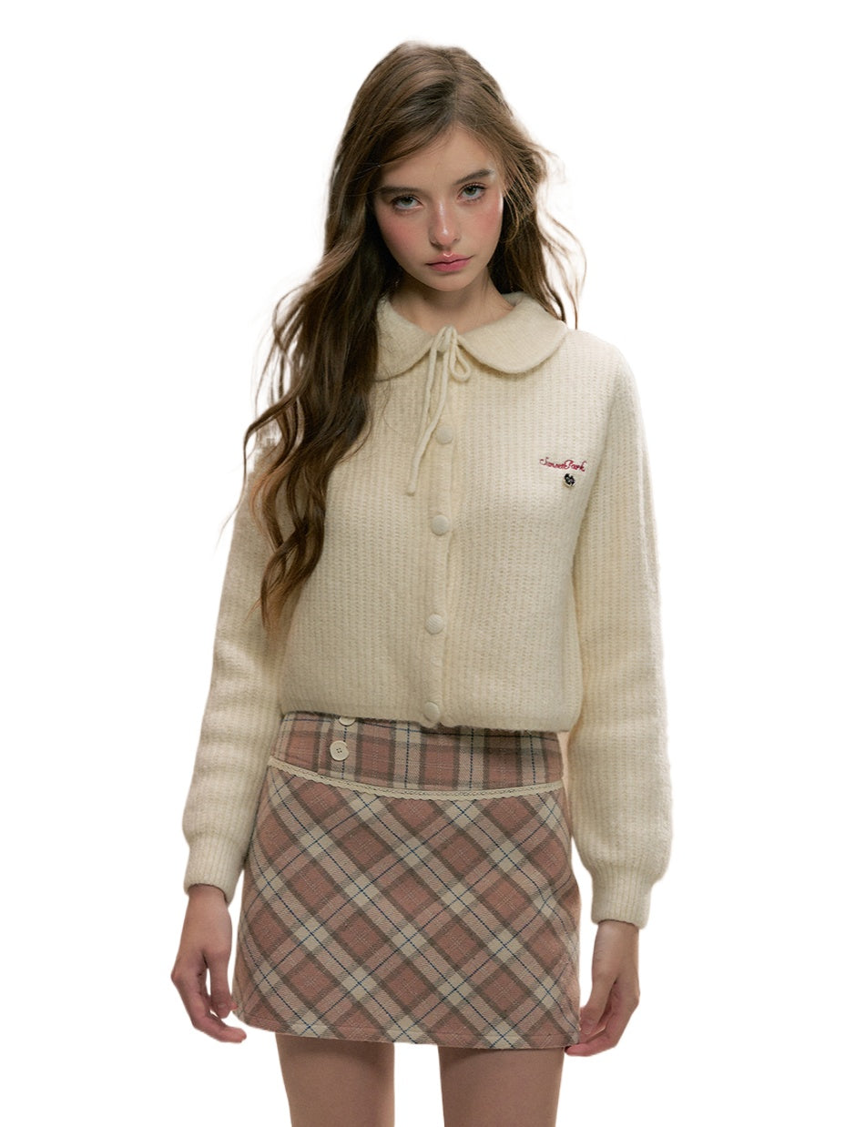 Gray &amp; Beige Doll Collar Knitted Cardigan