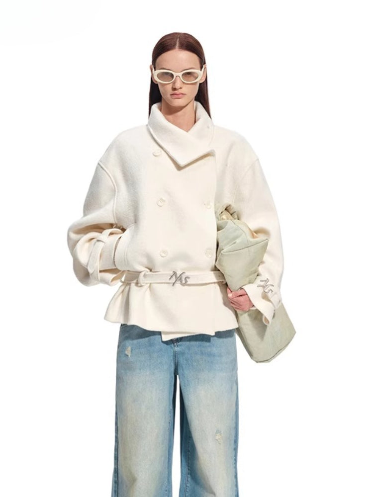 "Djembe Series" 90% Wool Bouclé Layered-Collar Wool Jacket