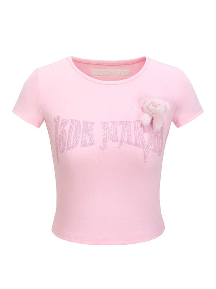 Rhinestone-like Slim Sweet-Spicy Cotton T-shirt