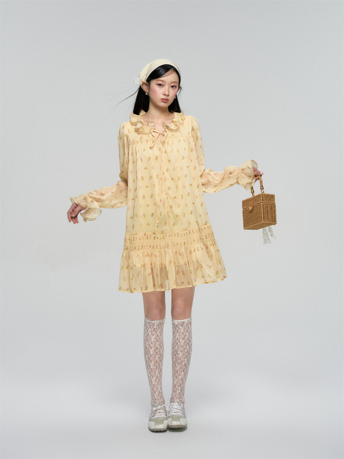 Ruffled Floral Long Sleeve Dress