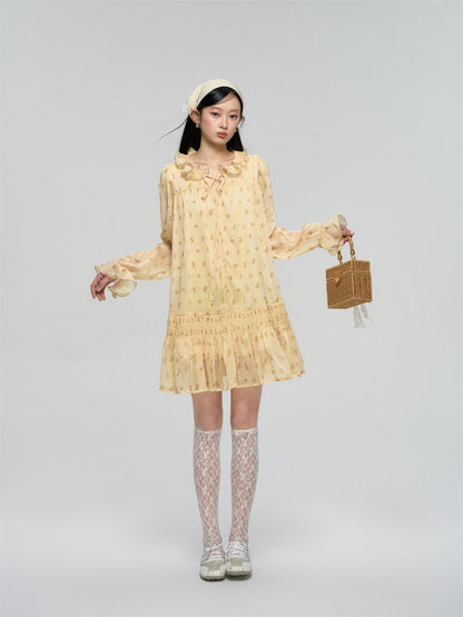 Ruffled Floral Long Sleeve Dress