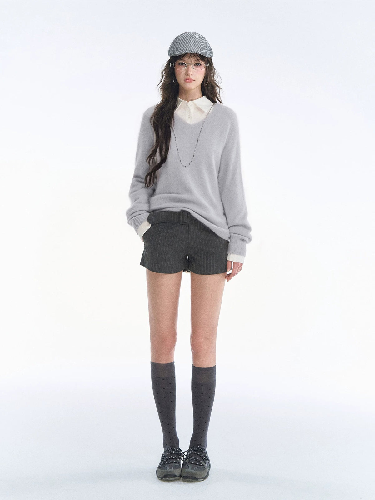 Seamless V Neck Silk Wool Sweater
