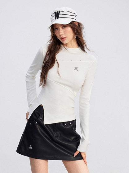 Irregular Slit Knit Long-sleeve Top