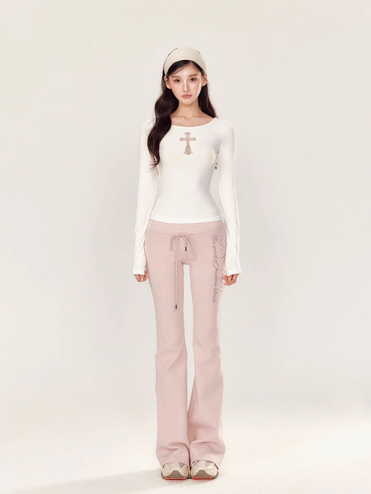 Embroidery Hollow Cross Long Sleeve Top