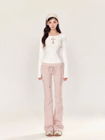 Embroidery Hollow Cross Long Sleeve Top