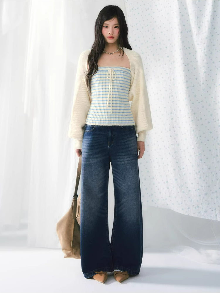 Vintage Whiskered Wide-Leg Jeans