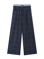 Plaid Double-Waist Relaxed Straight Pants
