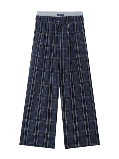 Plaid Double-Waist Relaxed Straight Pants