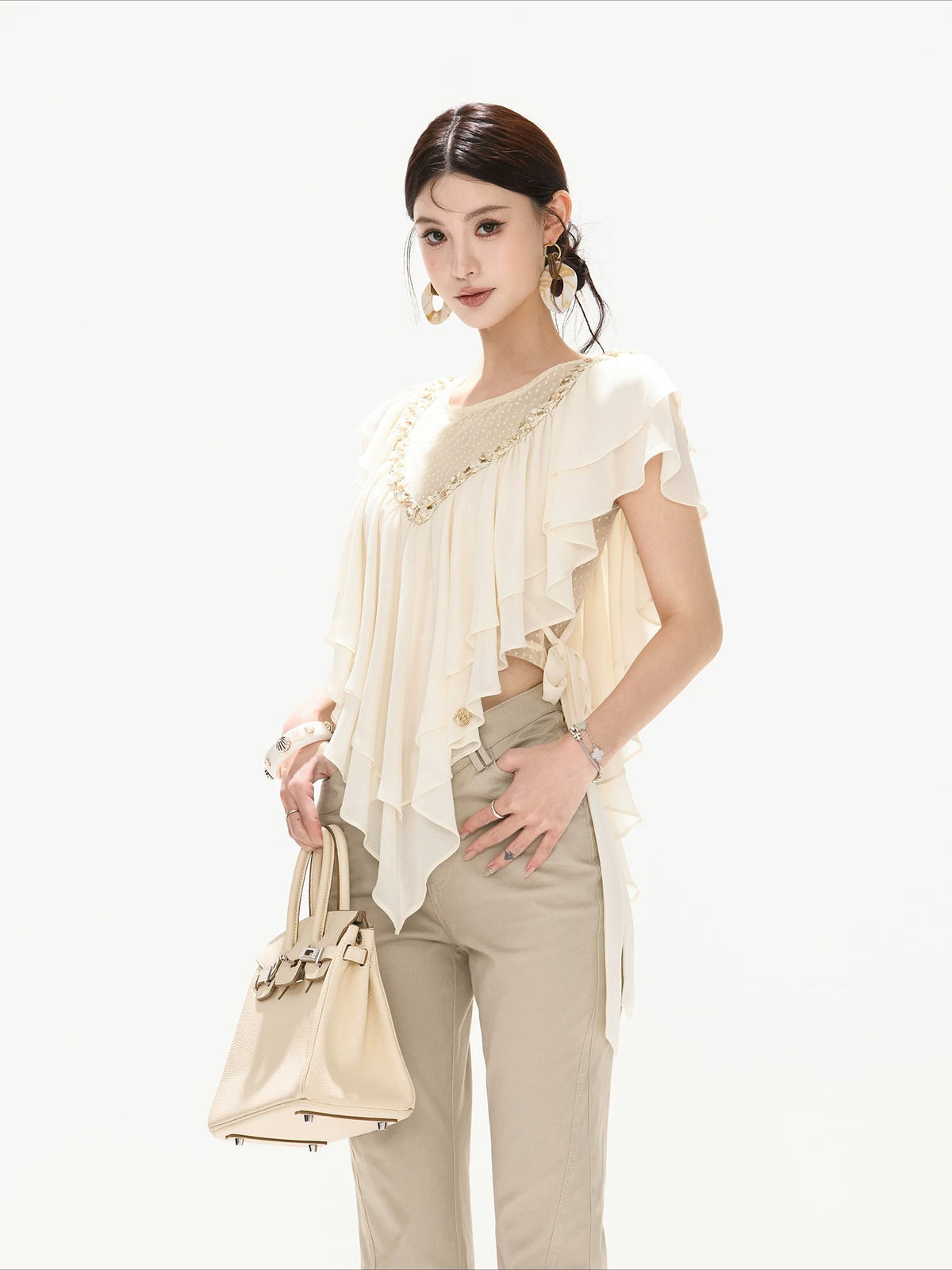 Gray V-Waist Slimming Flare Pants