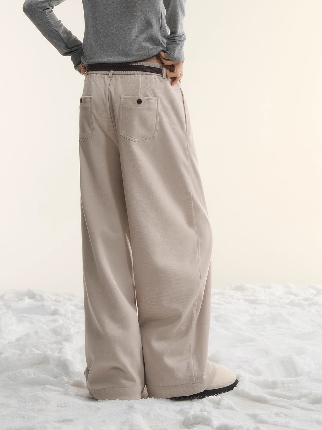 Plaid Fleece-Lined Wide-Leg Pants