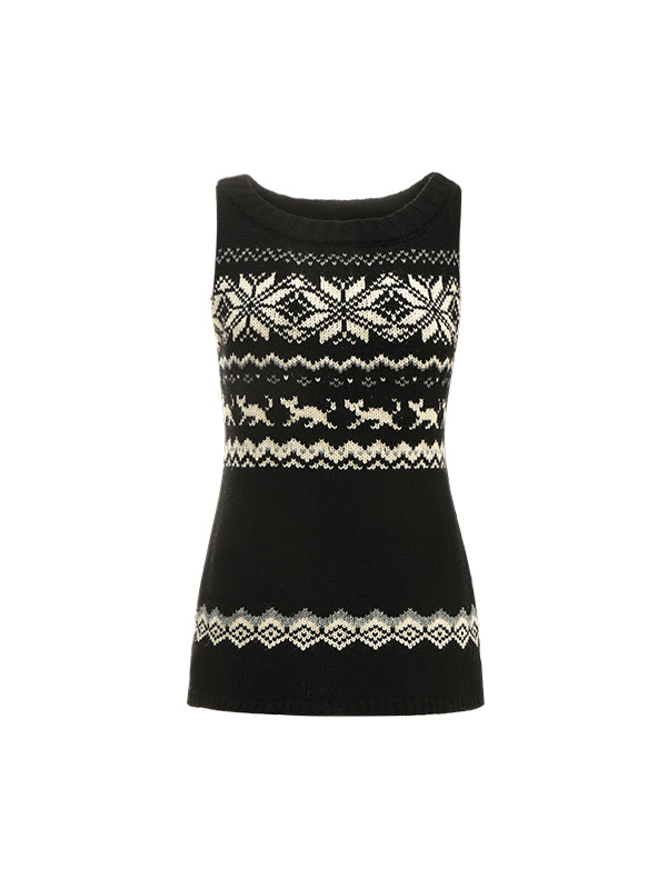 Vintage Jacquard Chunky Knit Vest