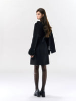Wool-Blend Scarf-Collar Midlength Waist-Defined Coat