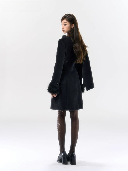 Wool-Blend Scarf-Collar Midlength Waist-Defined Coat