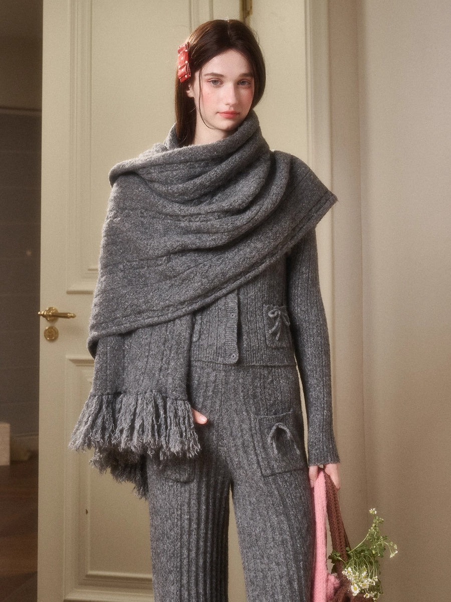 Velvet Bunny Wool Cloud Off-Shoulder Knit Cardigan &amp; Pants Set