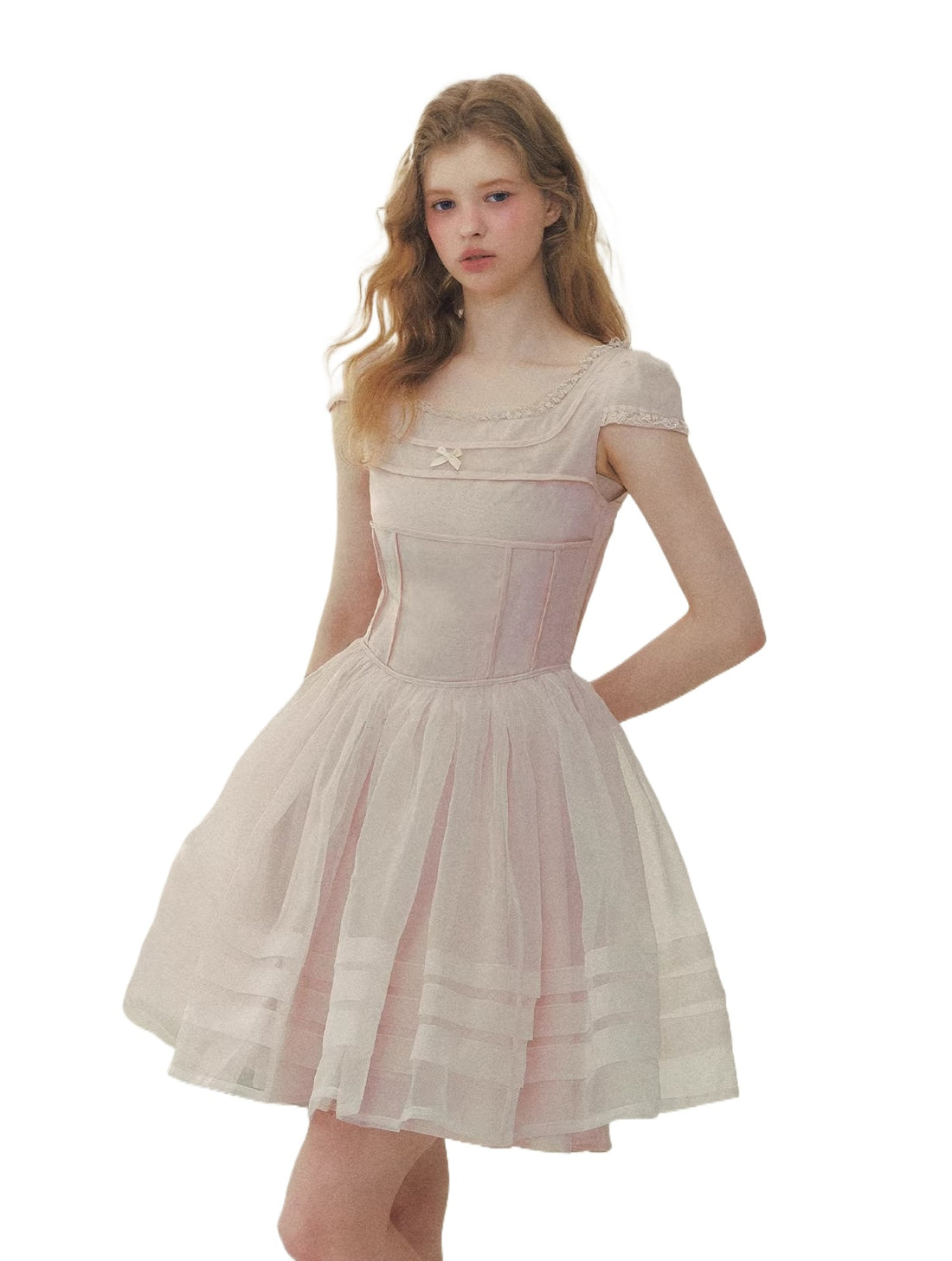 Pink Square Neck Puff Dress