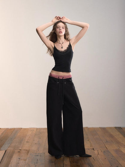 Contrast Waistband Pocket Casual Pants