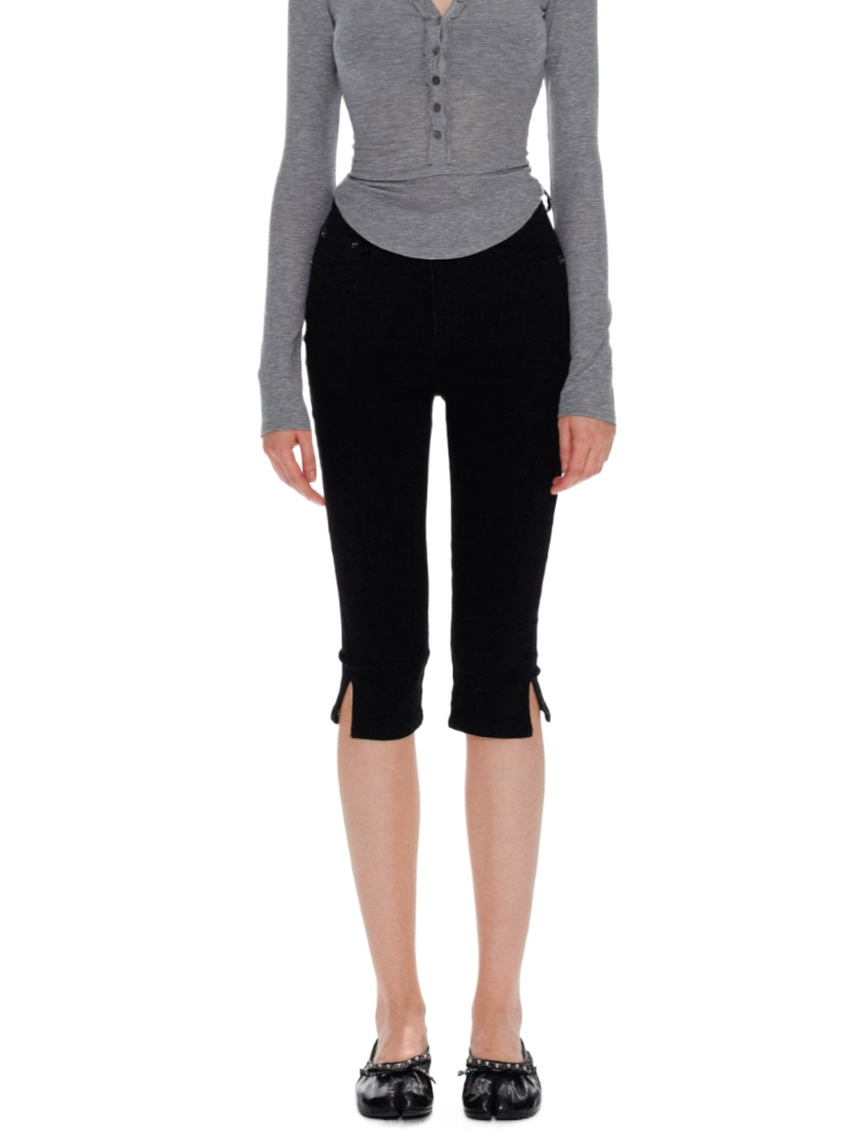 Low Waist Split Slim Fit Cropped Jeans