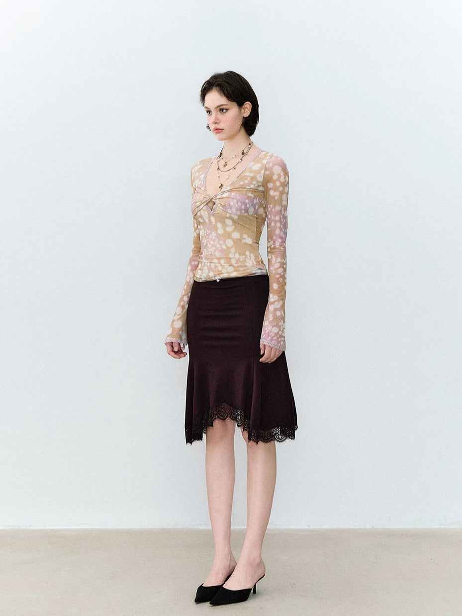 Deer Print Mesh Top
