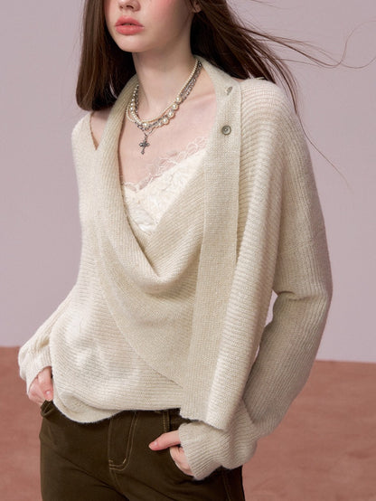 Shiny Design Cowl Neck Wool Knit Sweater