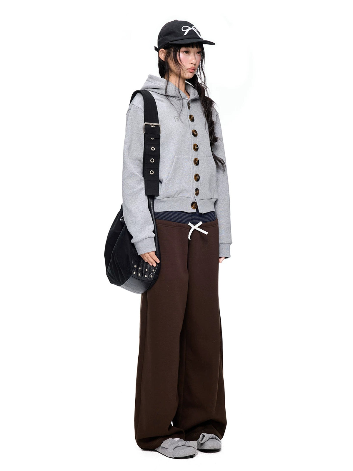 Button Embroidered Cropped Hoodie