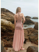 Halter Knit Chiffon Layered Dress