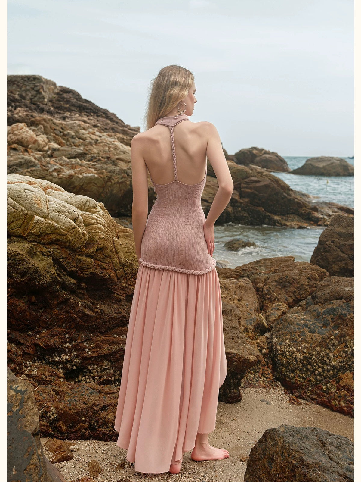 Halter Knit Chiffon Layered Dress
