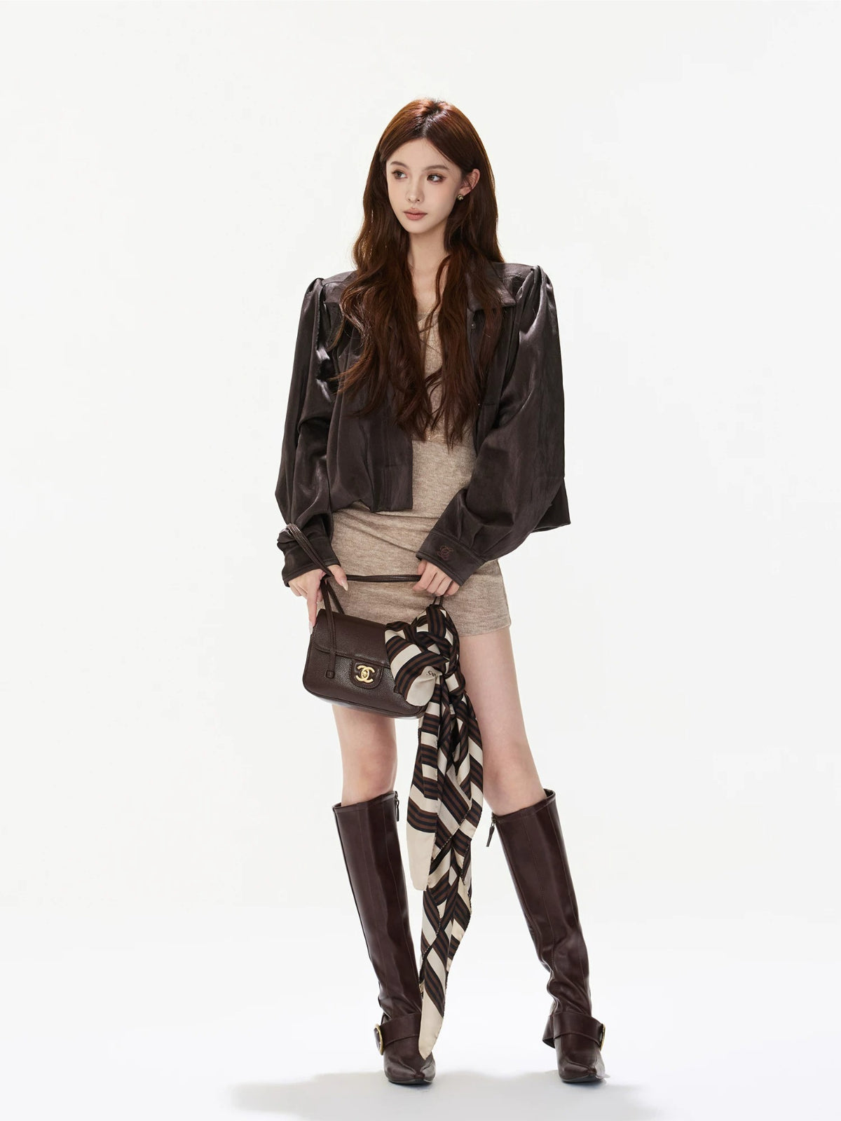 Plum Ruched Satin PU Jacket