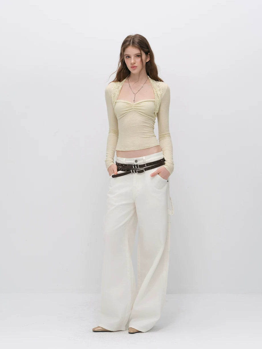 Lace Panel Square Neck Top