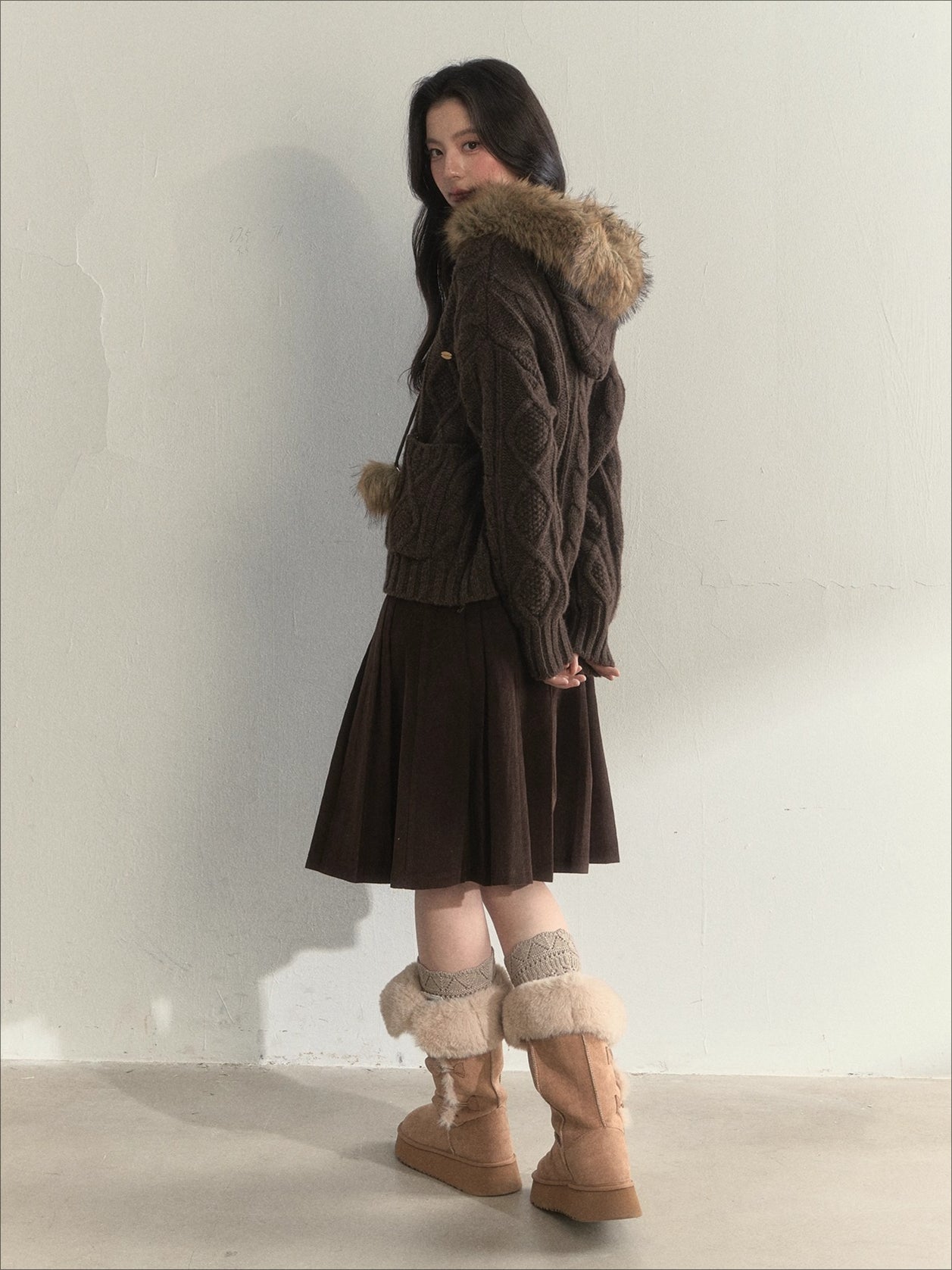 Wool Cable Hooded Sweater