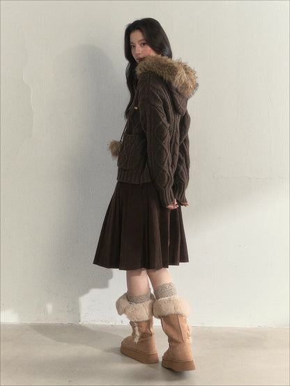 Wool Cable Hooded Sweater