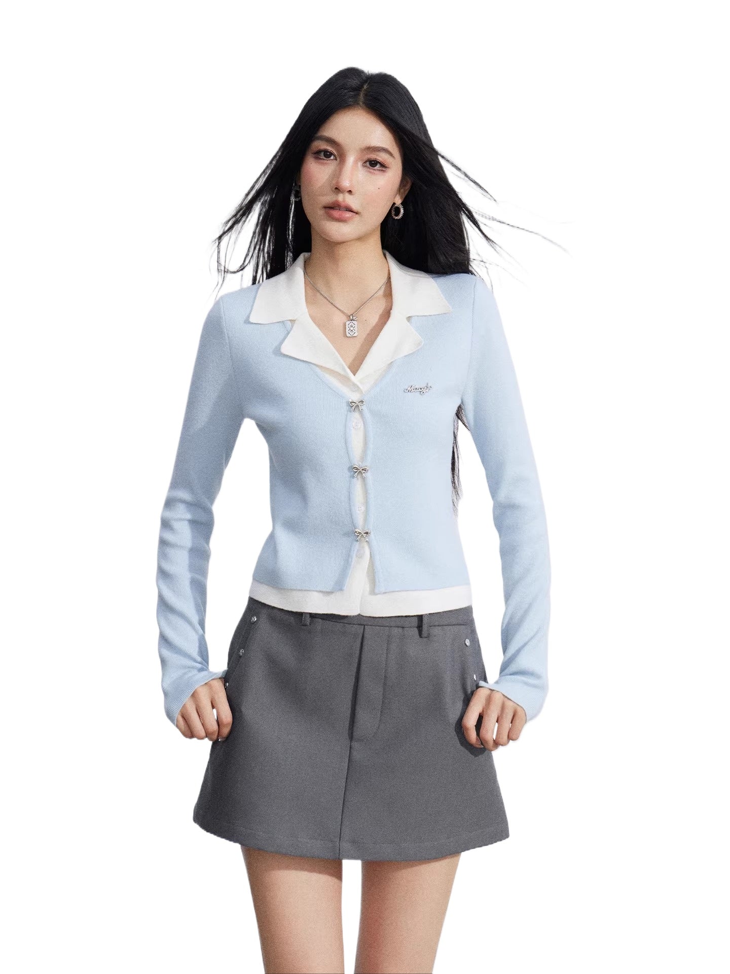 Black &amp; Blue Polo Knit Top