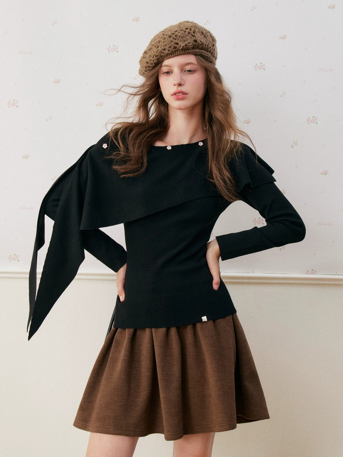 Wool Blend Plaid Waist Skirt