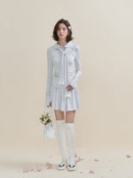 White & Blue Collared Knit Top & Skirt Set